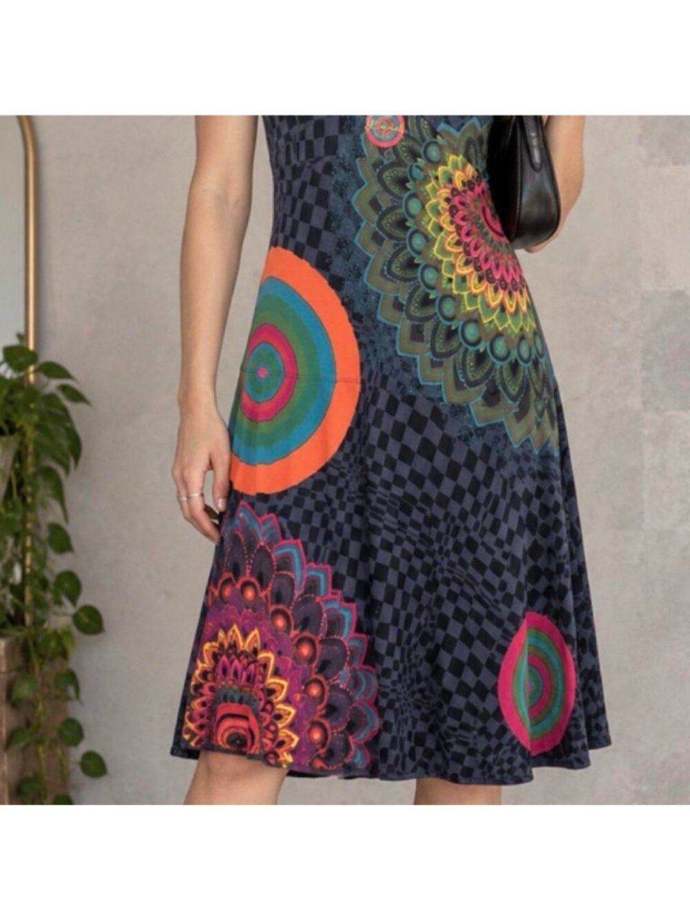 Desigual V-neck sleeveless Midi Dress Colorful boho Festival xl